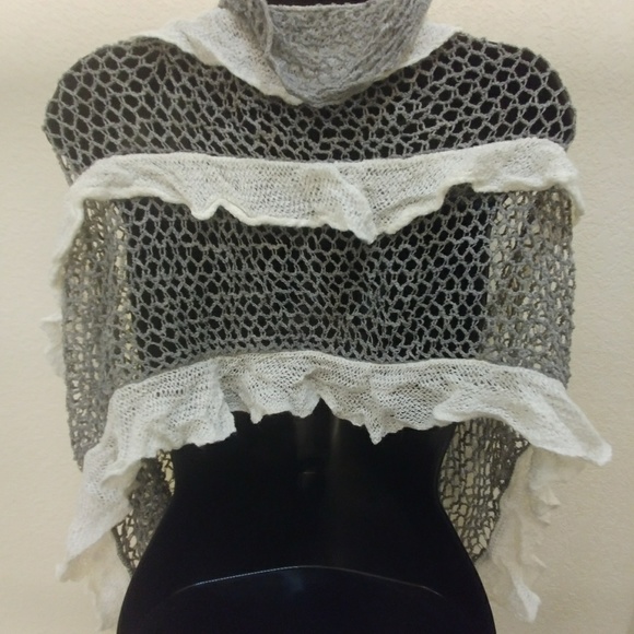 Crocheted Two Tone Ruffled Infinity Scarf - Picture 2 of 3